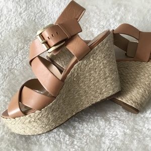 Michael Kors tan leather wedge sandal